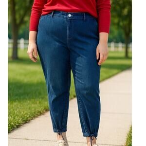 ELOQUII DENIM Jogger Pants Tie Ankle Elastic Waist Dark Wash Women  Plus Size 18